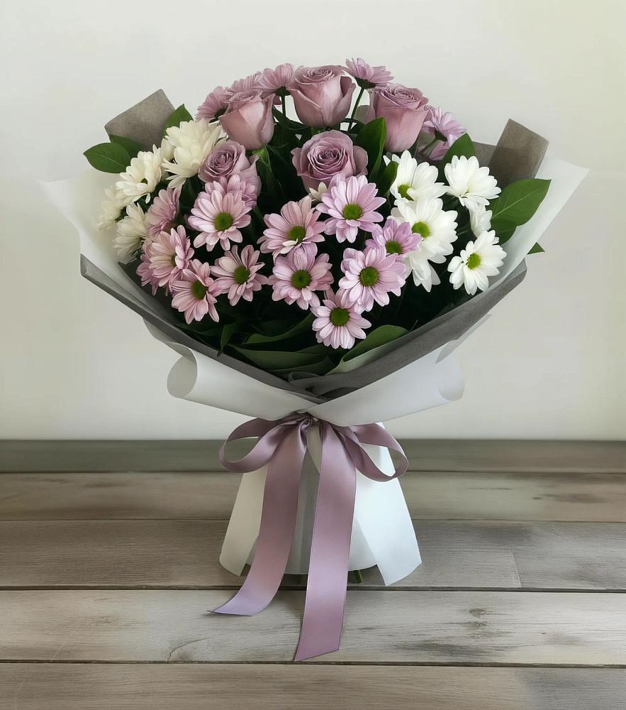 Букет цветов из: Хризантемы и Розы в Еманжелинка