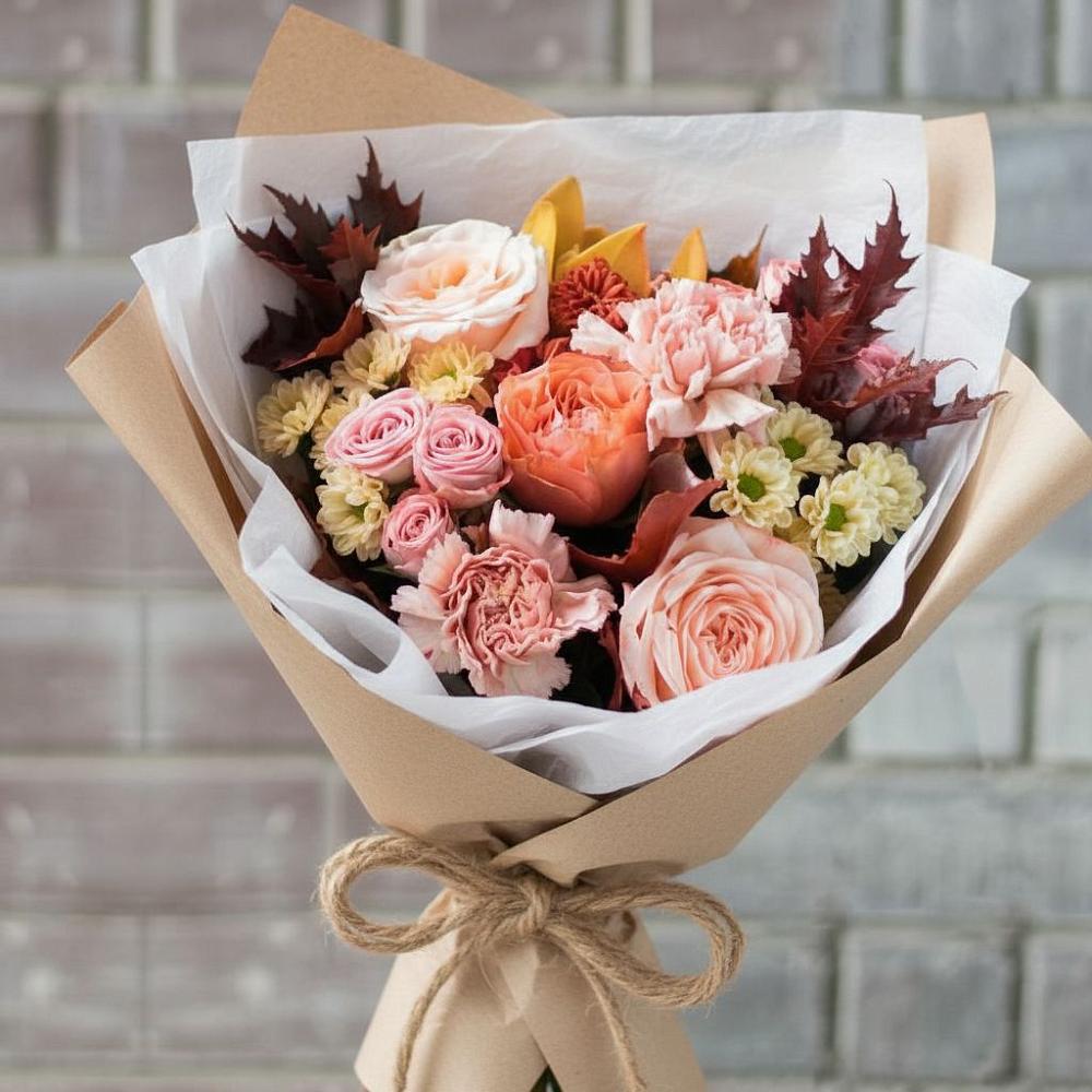 Букет цветов из: Гвоздики, Хризантемы и Розы в Еманжелинка