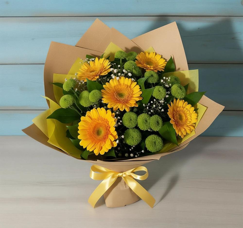 Букет цветов из: Герберы и Хризантемы в Еманжелинка
