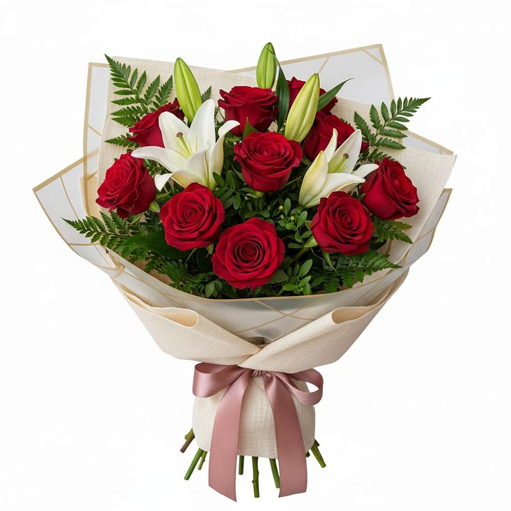 Букет цветов из: Лилии и Розы в Еманжелинка