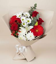 Букет цветов из:  Розы, Хризантемы, Герберы и Лилии #REPLACE_PRED# Еманжелинка