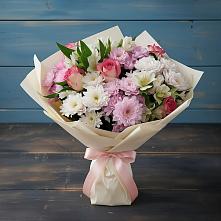 Букет цветов из:  Хризантемы, Альстромерии и Розы в Еманжелинка