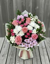 Букет цветов из:  Альстромерии, Гвоздики, Розы и Хризантемы в Еманжелинка