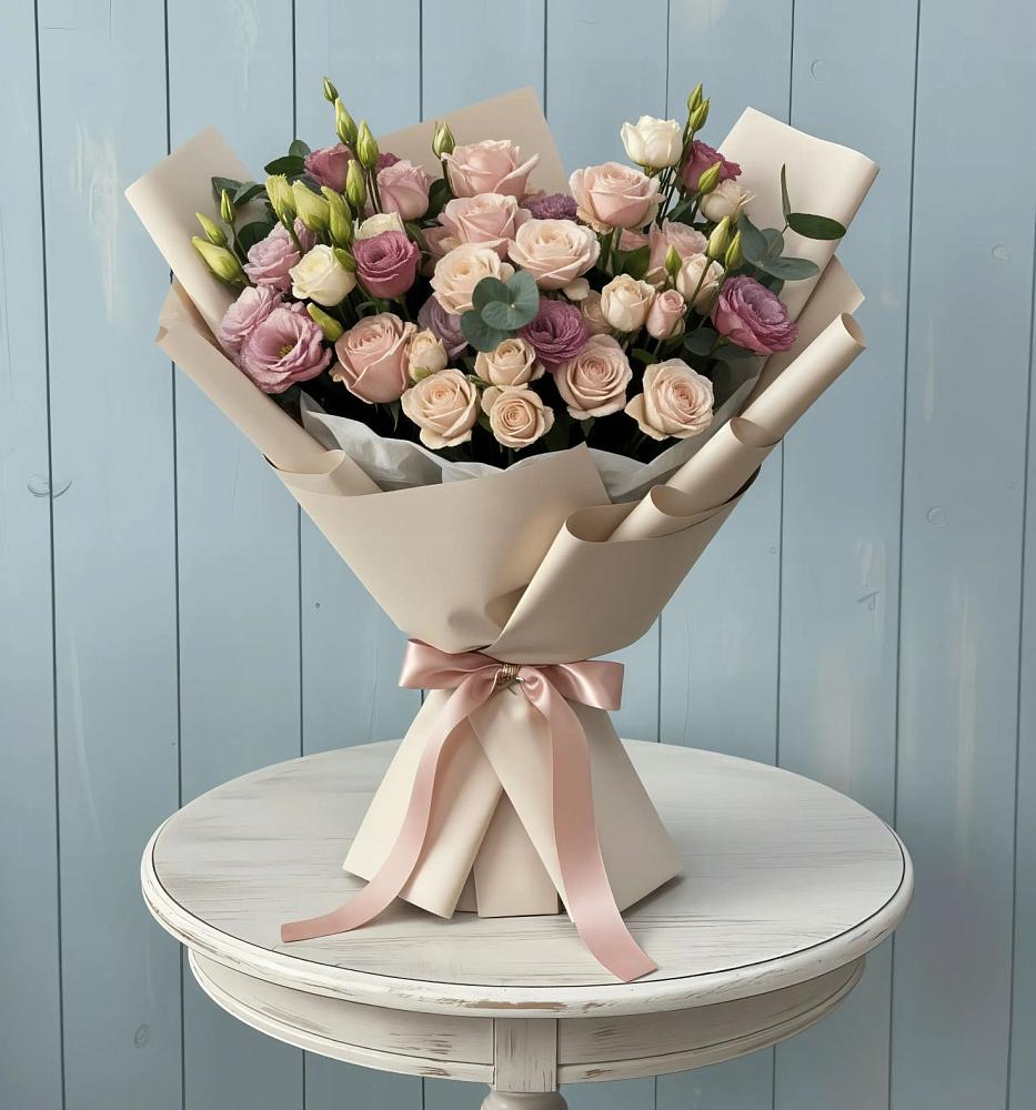 Букет цветов из: Розы и Лизиантусы в Еманжелинка