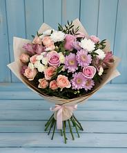 Букет цветов из:  Хризантемы, Розы и Альстромерии в Еманжелинка