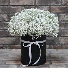 Цветочная композиция из Гипсофила в шляпной коробке в Еманжелинка